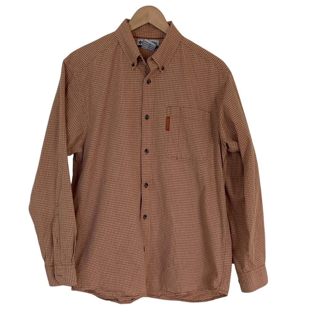 Columbia Men's Burnt Orange Gingham Check Button Down Shirt‎ Size M Long Sleeve